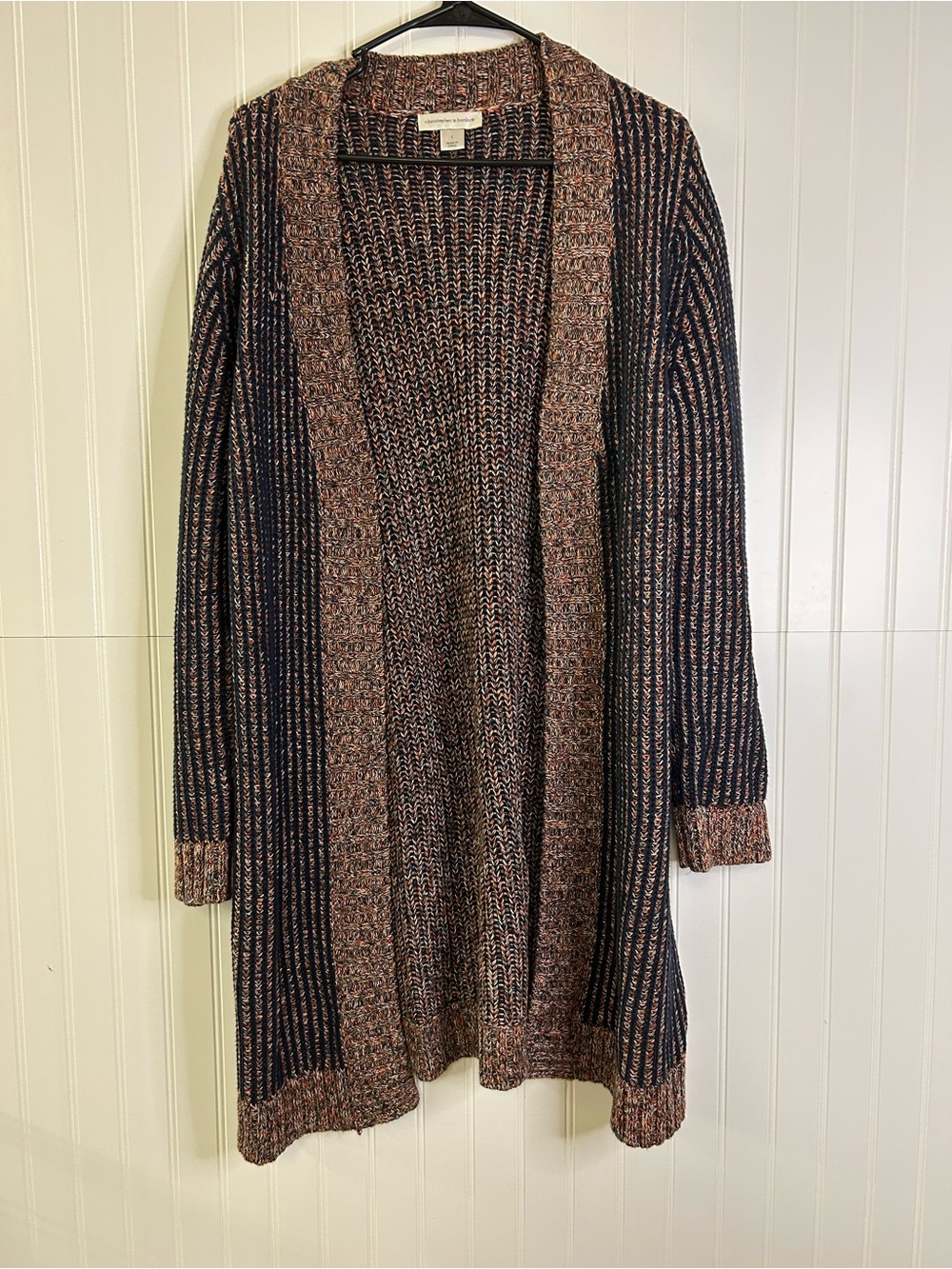 Christopher & Banks Navy and Brown Open-Front Marled Cardigan Size Large